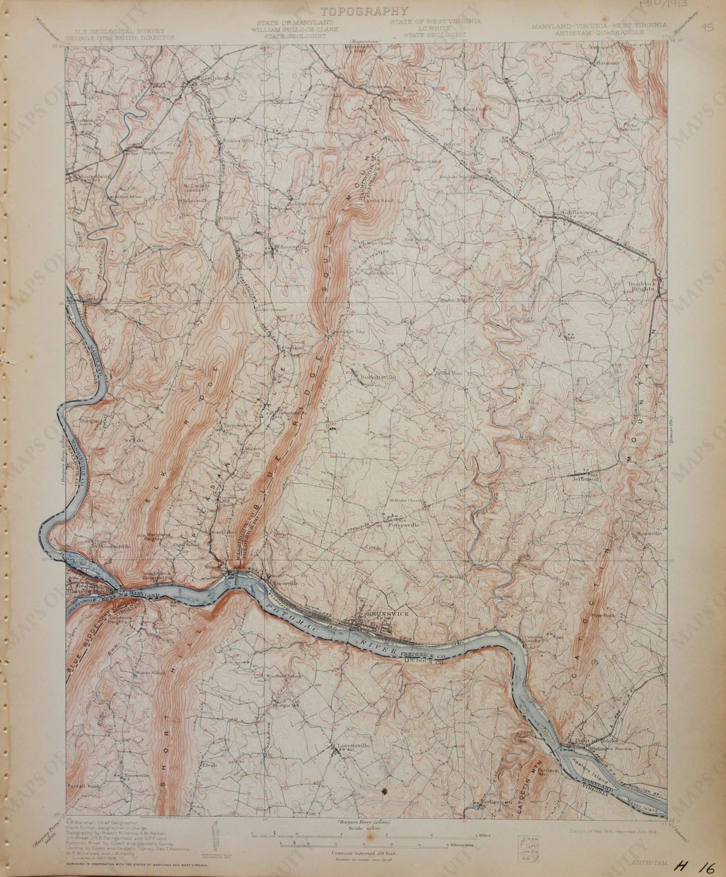 Genuine-Antique-Map-Antietam-Maryland-Virginia-West-Virginia--1913-U-S-Geological-Survey--Maps-Of-Antiquity