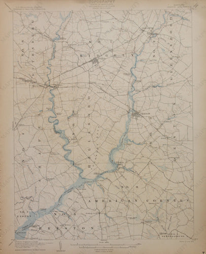 Genuine-Antique-Map-Denton-Maryland--1905-U-S-Geological-Survey--Maps-Of-Antiquity