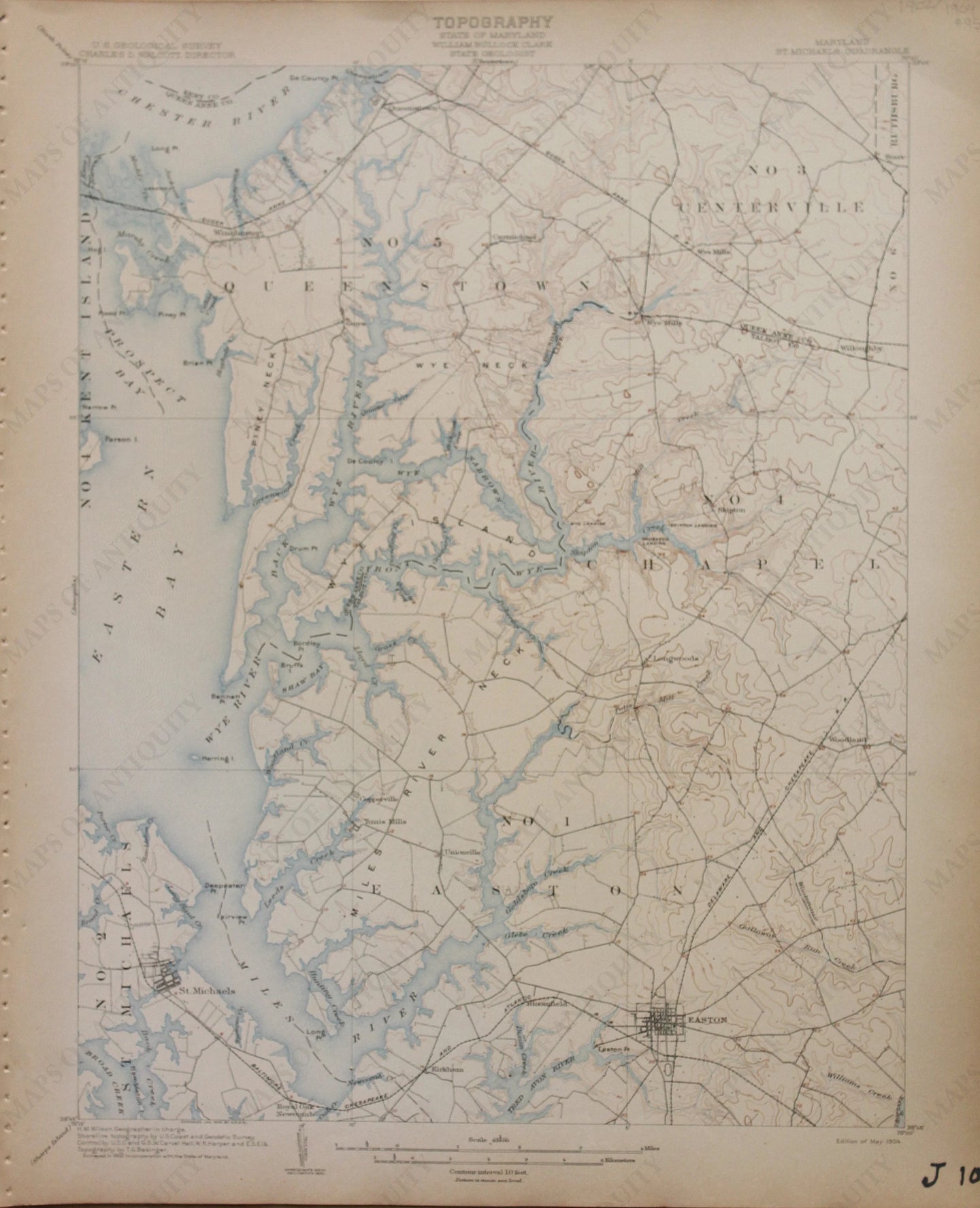 Genuine-Antique-Map-St-Michaels-Maryland--1904-U-S-Geological-Survey--Maps-Of-Antiquity