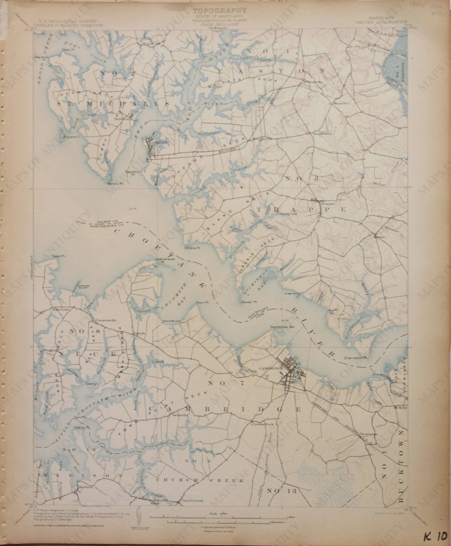 Genuine-Antique-Map-Oxford-Maryland--1904-U-S-Geological-Survey--Maps-Of-Antiquity