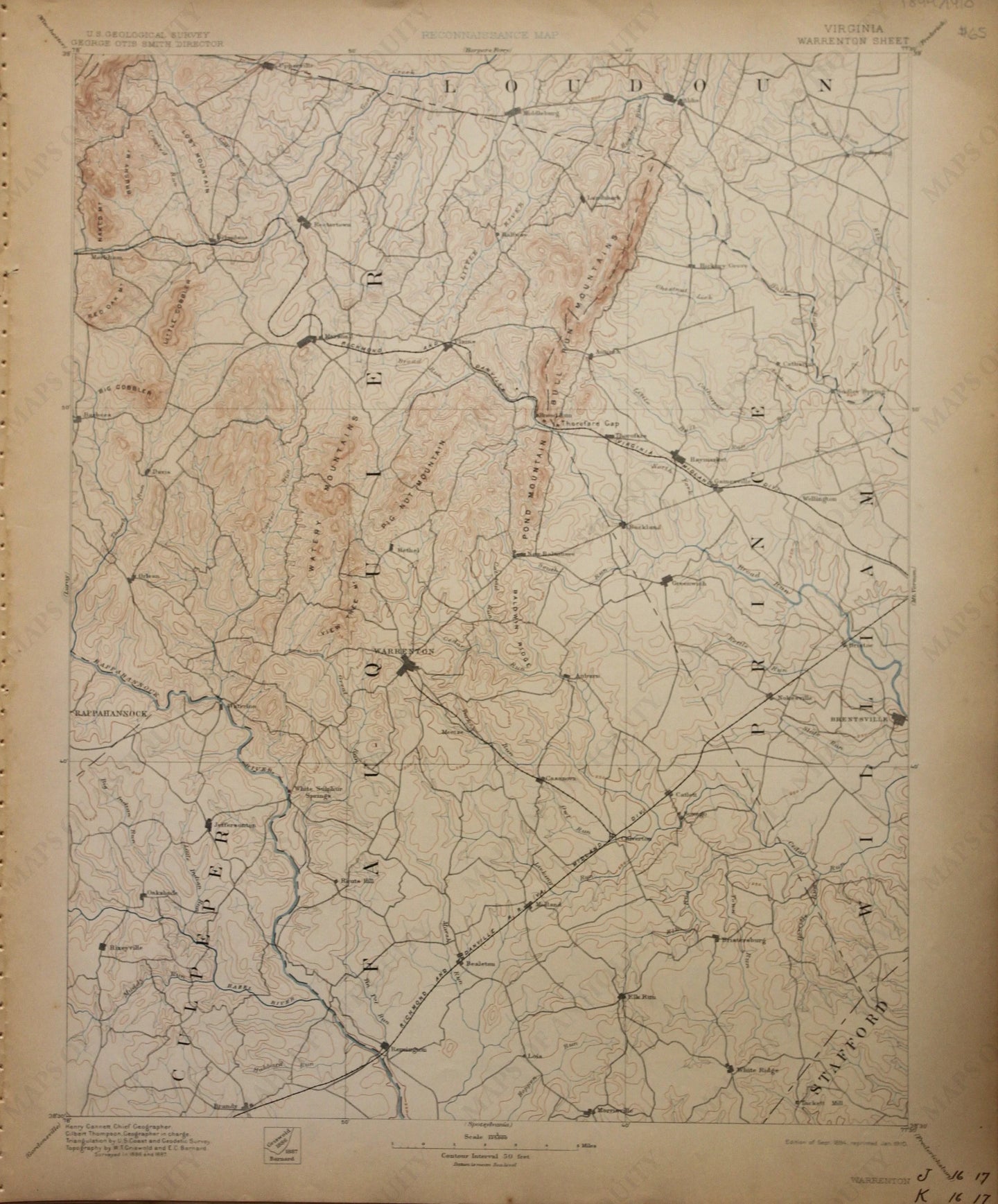 Genuine-Antique-Map-Warrenton-Virginia--1910-U-S-Geological-Survey--Maps-Of-Antiquity