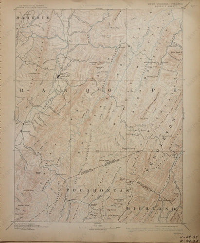 Genuine-Antique-Map-Beverly-West-Virginia-Virginia--1910-U-S-Geological-Survey--Maps-Of-Antiquity