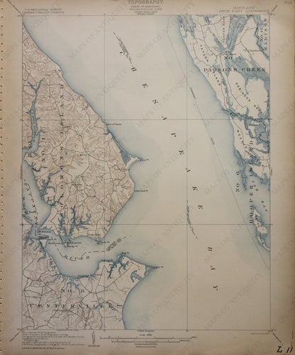 Genuine-Antique-Map-Drum-Point-Maryland--1905-U-S-Geological-Survey--Maps-Of-Antiquity