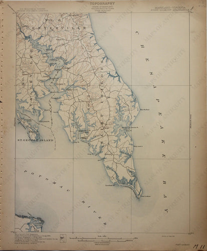 Genuine-Antique-Map-Point-Lookout-Maryland-Virginia--1912-U-S-Geological-Survey--Maps-Of-Antiquity