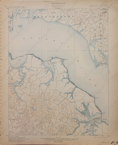 Genuine-Antique-Map-Piney-Point-Maryland-Virginia--1911-U-S-Geological-Survey--Maps-Of-Antiquity