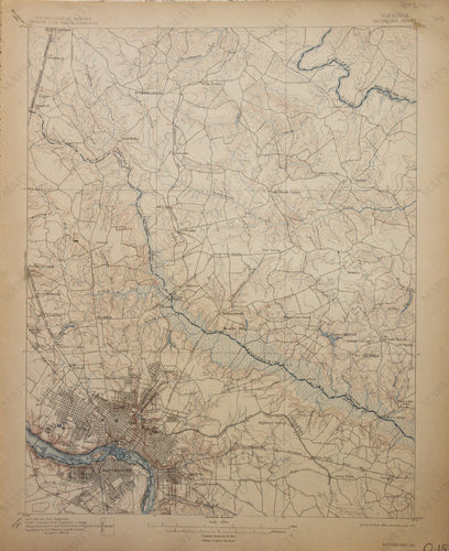 Genuine-Antique-Map-Richmond-Virginia--1911-U-S-Geological-Survey--Maps-Of-Antiquity