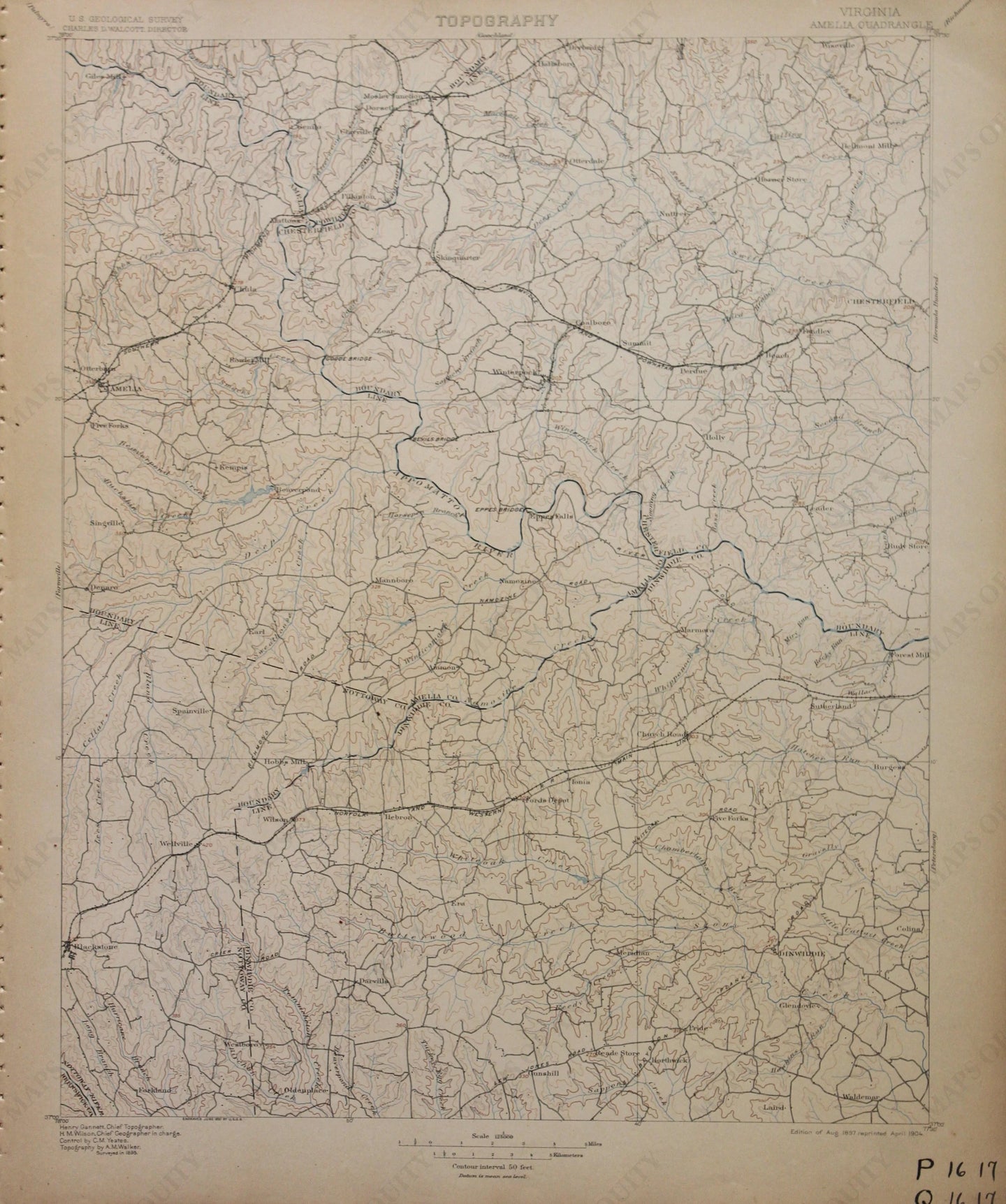 Genuine-Antique-Map-Amelia-Virginia--1904-U-S-Geological-Survey--Maps-Of-Antiquity