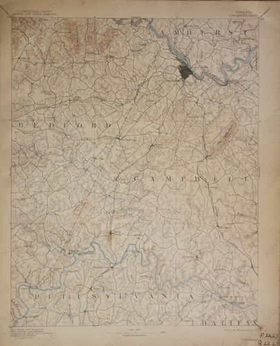 Genuine-Antique-Map-Lynchburg-Virginia--1911-U-S-Geological-Survey--Maps-Of-Antiquity