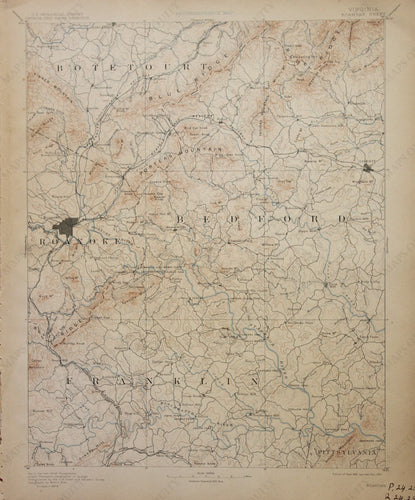 Genuine-Antique-Map-Roanoke-Virginia--1907-U-S-Geological-Survey--Maps-Of-Antiquity