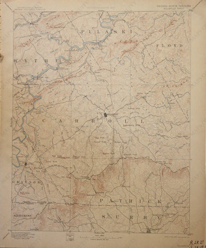 Genuine-Antique-Map-Hillsville-Virginia-North-Carolina--1911-U-S-Geological-Survey--Maps-Of-Antiquity