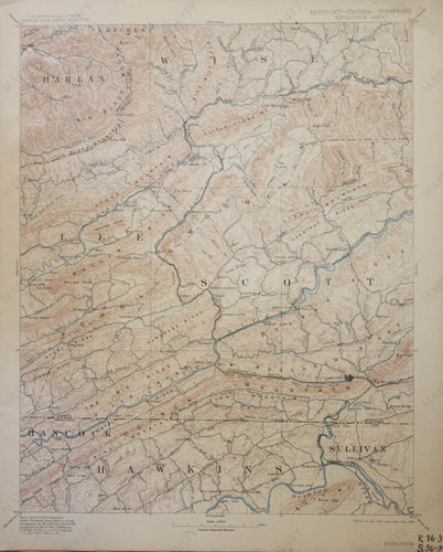 Genuine-Antique-Map-Estillville-Kentucky-Virginia-Tennessee--1909-U-S-Geological-Survey--Maps-Of-Antiquity