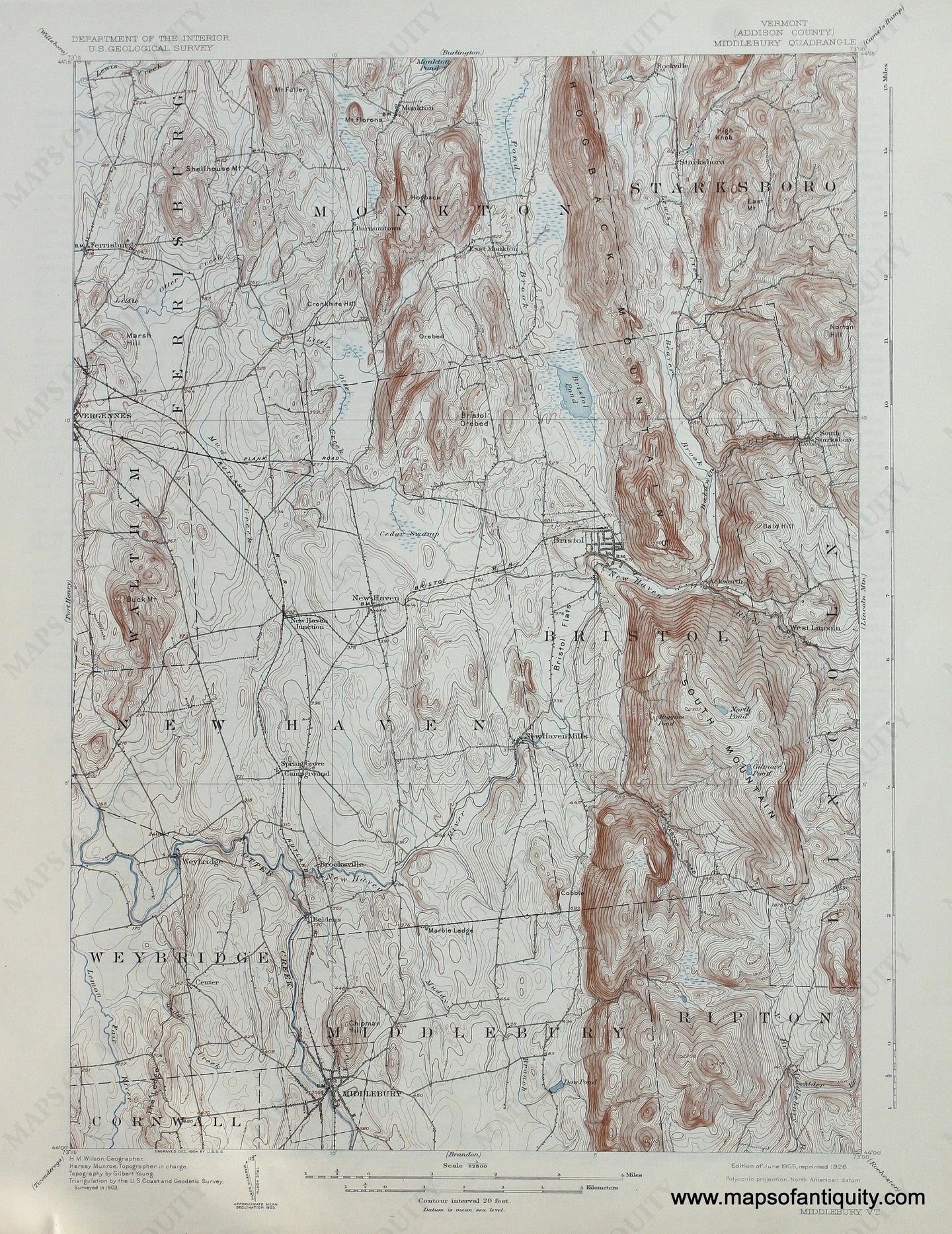 Genuine-Antique-Map-Middlebury--Vermont--1926-US-Geological-Survey--Maps-Of-Antiquity