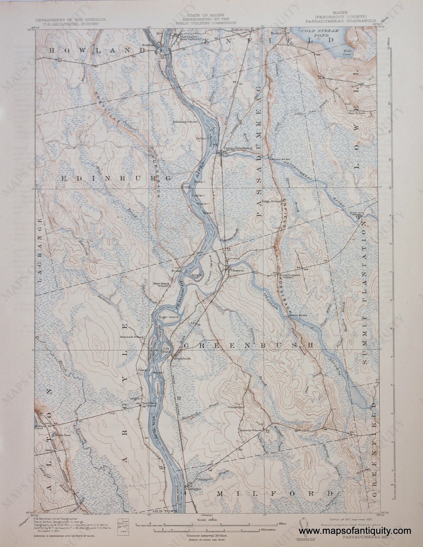 Genuine-Antique-Map-Passadumkeag-Maine--1927-US-Geological-Survey--Maps-Of-Antiquity