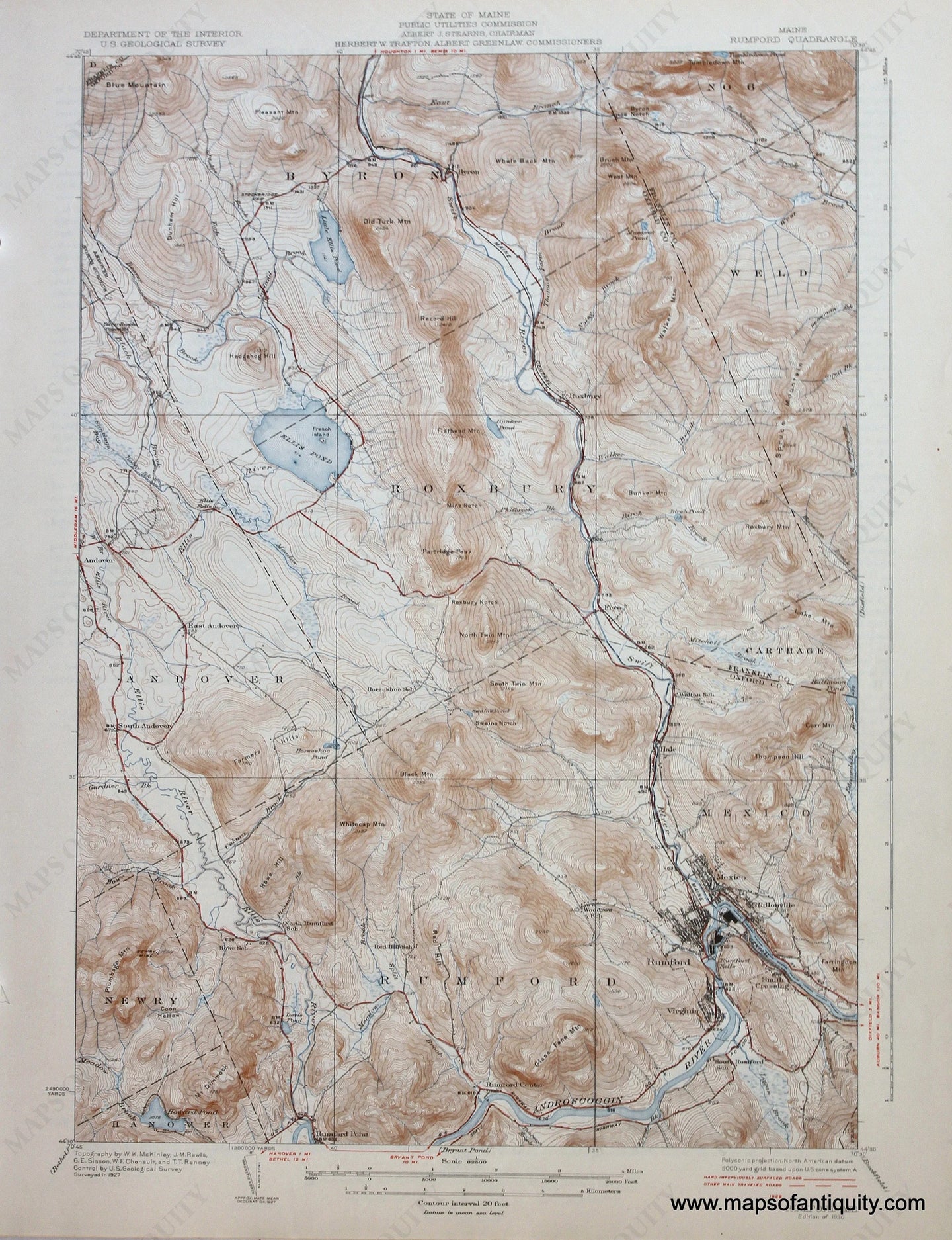 Genuine-Antique-Map-Rumford-Maine--1930-US-Geological-Survey--Maps-Of-Antiquity