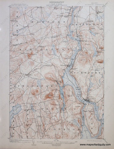 Genuine-Antique-Map-Bucksport-Maine--1914-US-Geological-Survey--Maps-Of-Antiquity