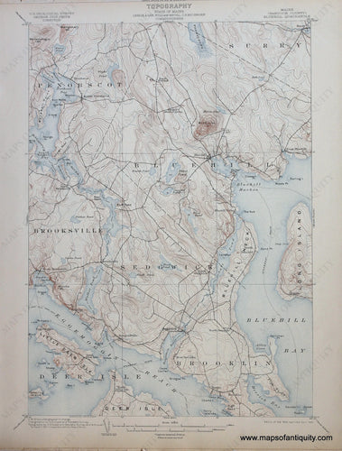 Genuine-Antique-Map-Bluehill-Maine--1909-US-Geological-Survey--Maps-Of-Antiquity