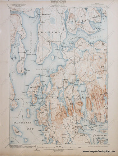 Genuine-Antique-Map-Mount-Desert-Maine--1916-US-Geological-Survey--Maps-Of-Antiquity