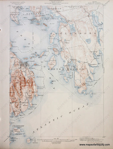 Genuine-Antique-Map-Bar-Harbor-Maine--1916-US-Geological-Survey--Maps-Of-Antiquity