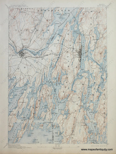 Genuine-Antique-Map-Bath-Maine--1913-US-Geological-Survey--Maps-Of-Antiquity