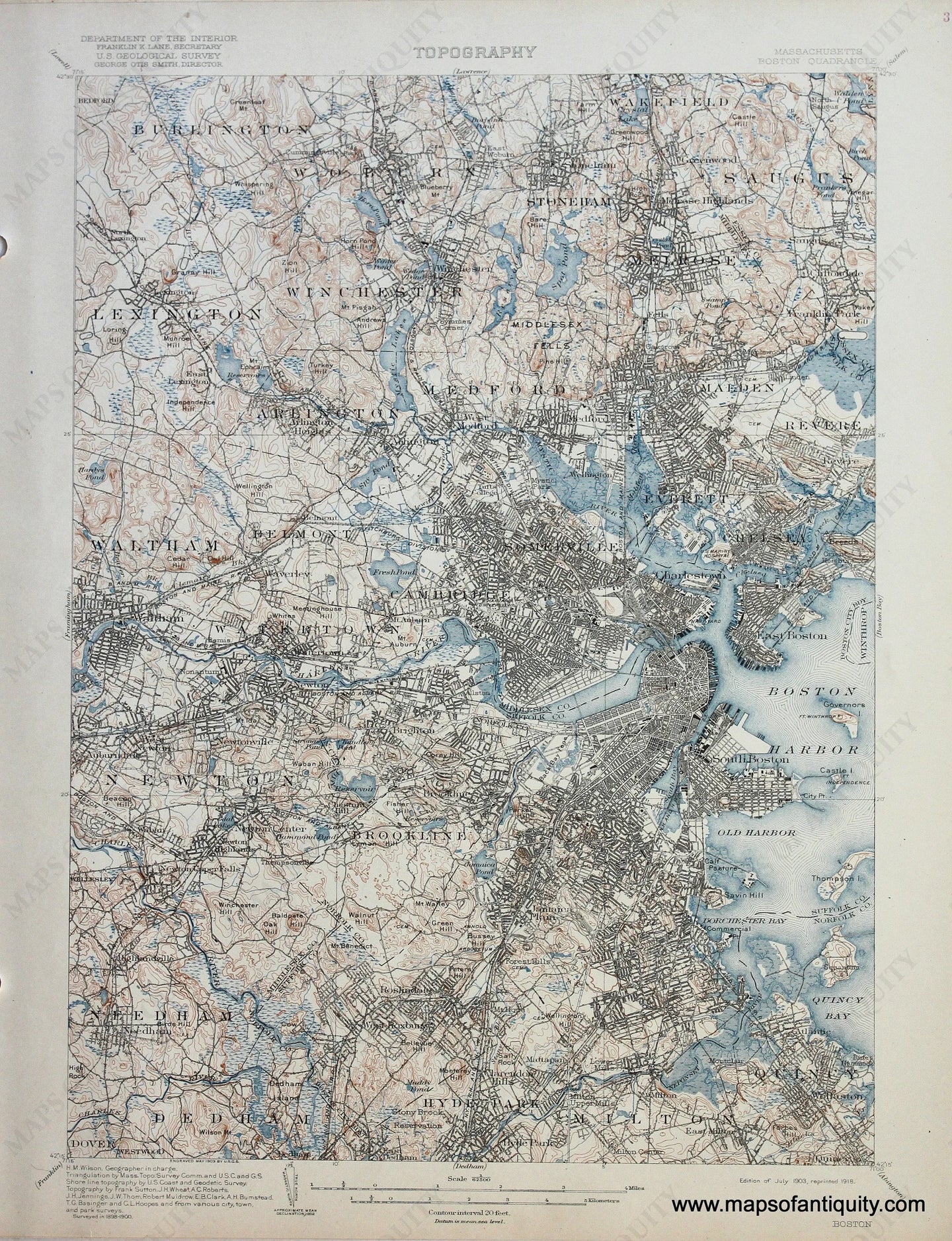 Genuine-Antique-Map-Boston-Massachusetts--1918-US-Geological-Survey--Maps-Of-Antiquity