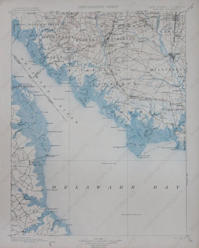 Genuine-Antique-Topographic-Map-Vineland-New-Jersey--New-Jersey-Delaware--1899-U-S-Geological-Survey--Maps-Of-Antiquity