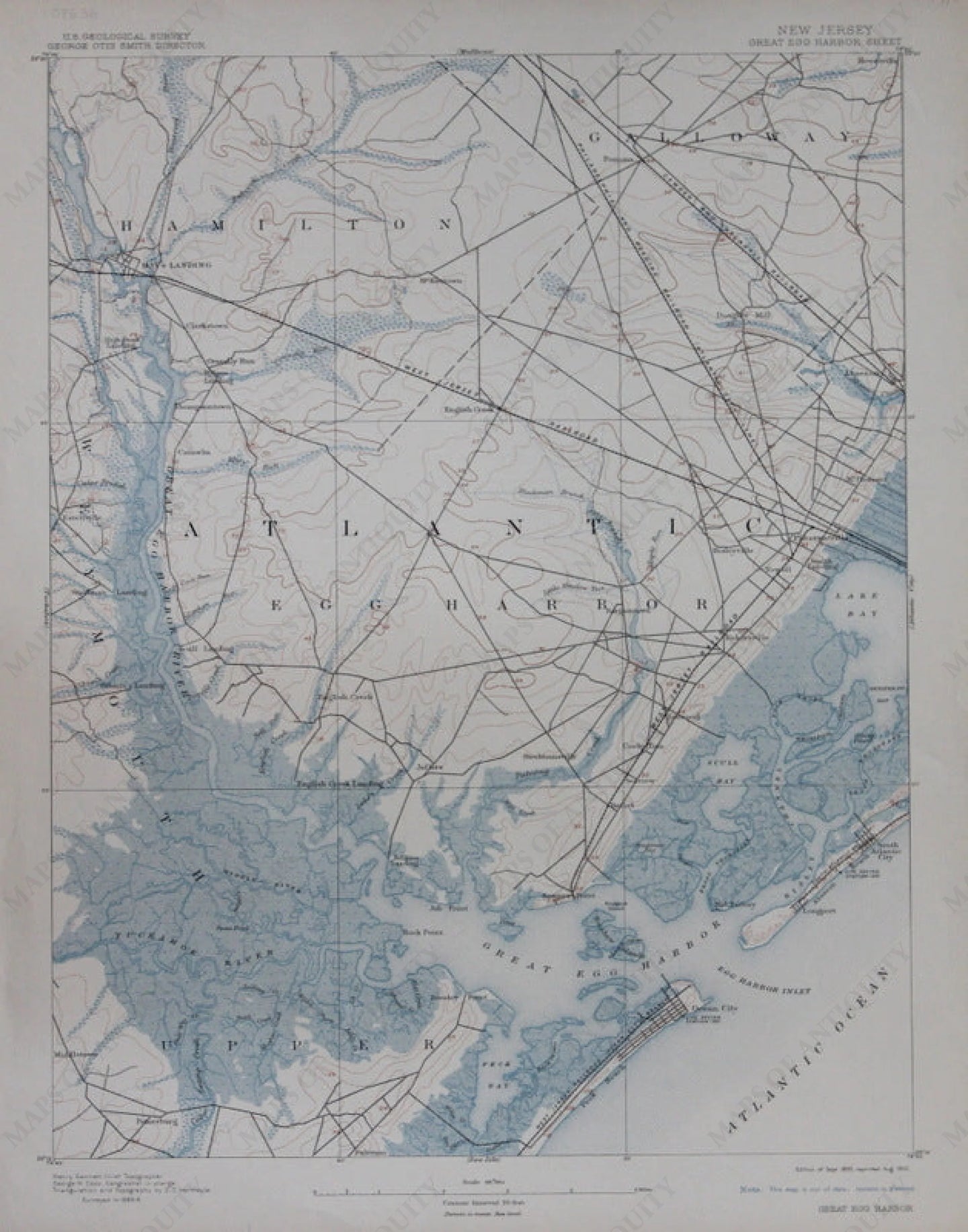 Genuine-Antique-Topographic-Map-Great-Egg-Harbor-New-Jersey--New-Jersey--1910-U-S-Geological-Survey--Maps-Of-Antiquity