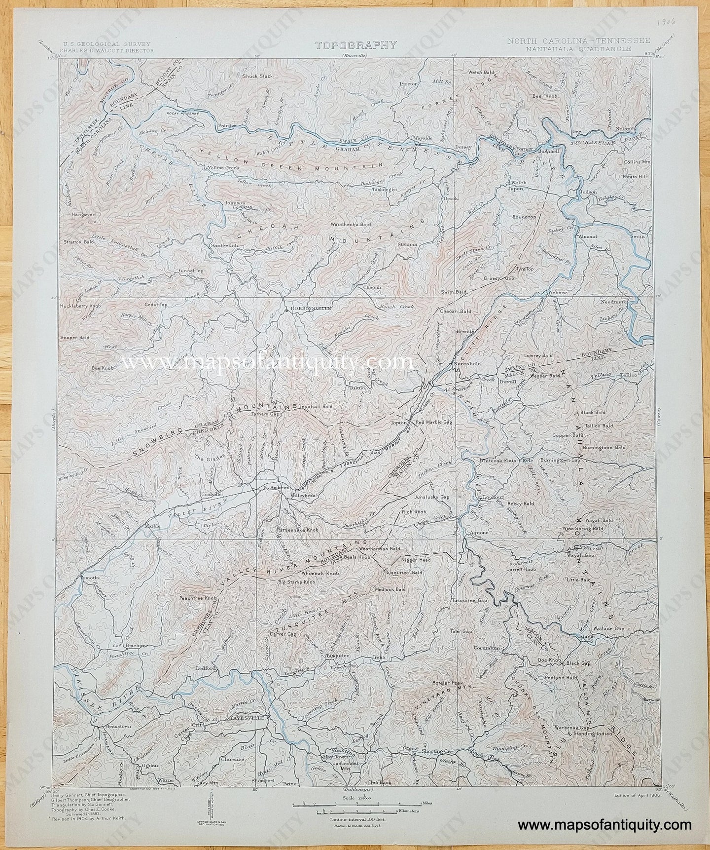 Genuine-Antique-Topographic-Map-North-Carolina-Tennessee-Nantahala-Quadrangle-1906-US-Geological-Survey-Maps-Of-Antiquity