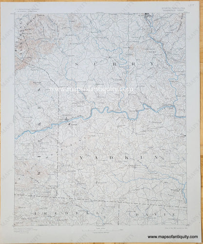 Genuine-Antique-Topographic-Map-North-Carolina-Yadkinville-Quadrangle-1899-US-Geological-Survey-Maps-Of-Antiquity