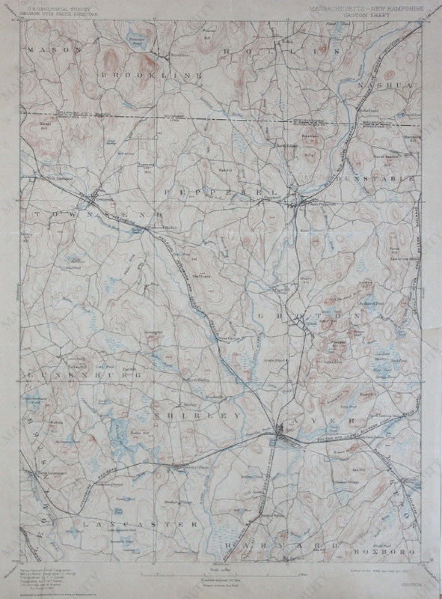 Genuine-Antique-Topographic-Map-Groton-Massachusetts-New-Hampshire--Massachusetts-New-Hampshire--1910-U-S-Geological-Survey--Maps-Of-Antiquity