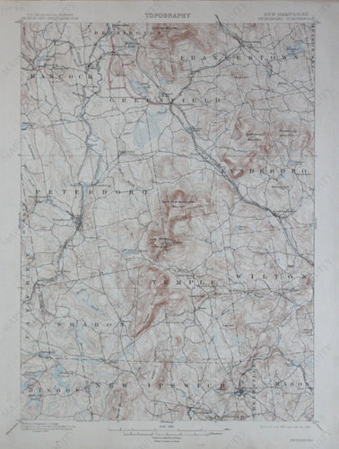 Genuine-Antique-Topographic-Map-Peterboro-New-Hampshire--New-Hampshire--1908-U-S-Geological-Survey--Maps-Of-Antiquity