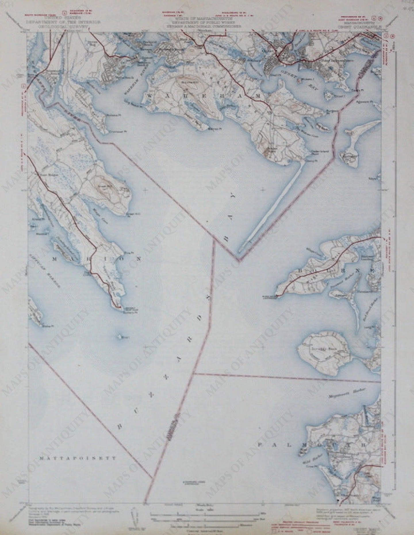 Genuine-Antique-Topographic-Map-Onset-Massachusetts--Massachusetts--1942-U-S-Geological-Survey--Maps-Of-Antiquity