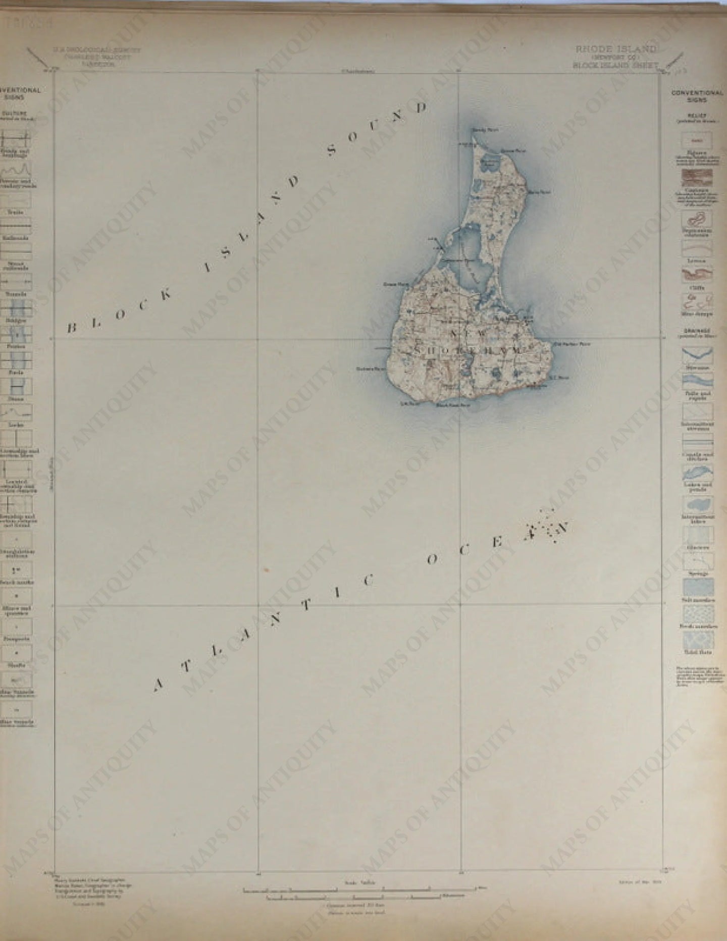 Genuine-Antique-Topographic-Map-Block-Island-Rhode-Island--Rhode-Island--1899-U-S-Geological-Survey--Maps-Of-Antiquity