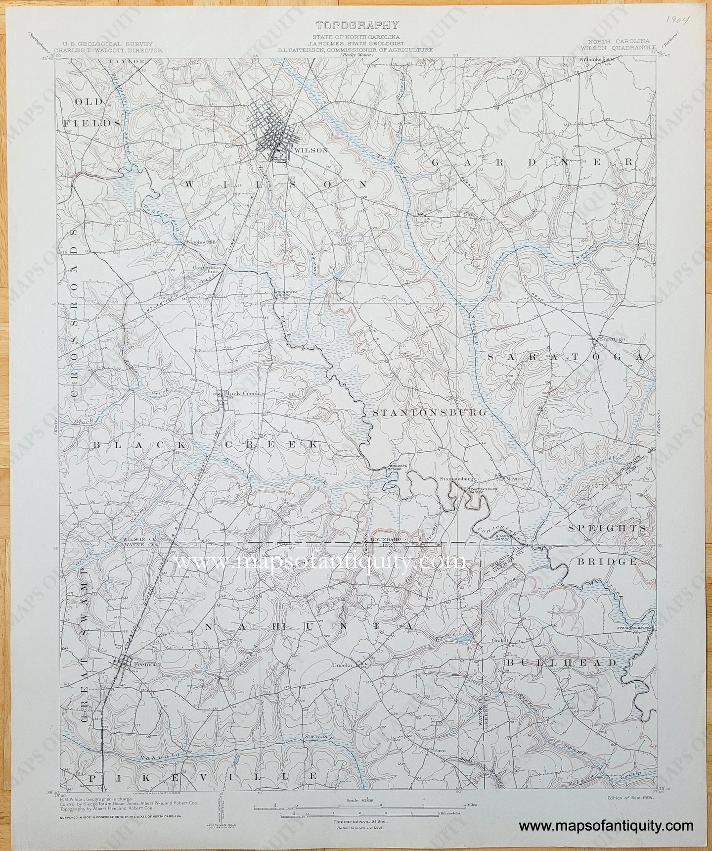 Genuine-Antique-Topographic-Map-North-Carolina-Wilson-Quadrangle-1904-US-Geological-Survey-Maps-Of-Antiquity