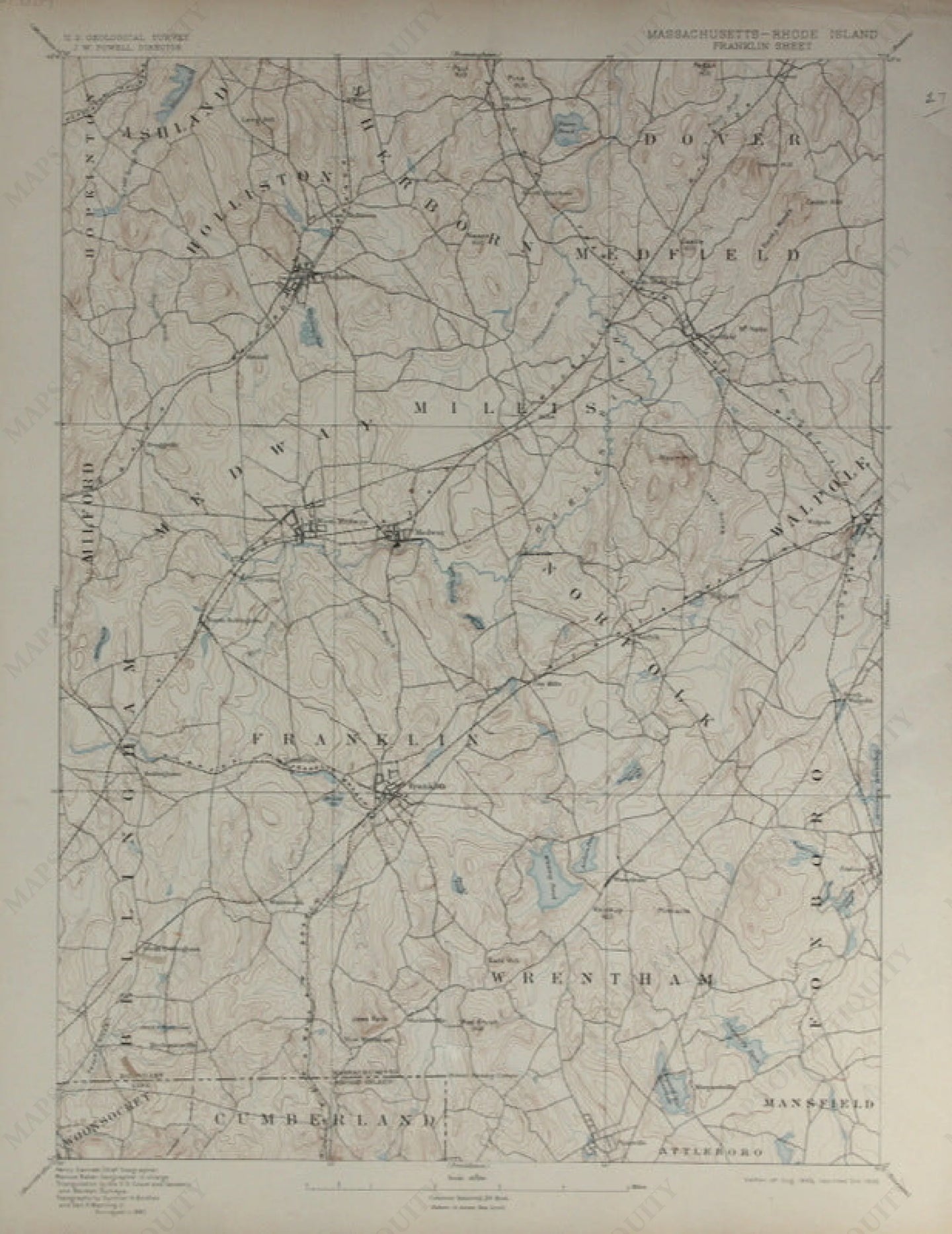 Genuine-Antique-Topographic-Map-Franklin-Massachusetts-Rhode-Island--Massachusetts-Rhode-Island--1906-U-S-Geological-Survey--Maps-Of-Antiquity