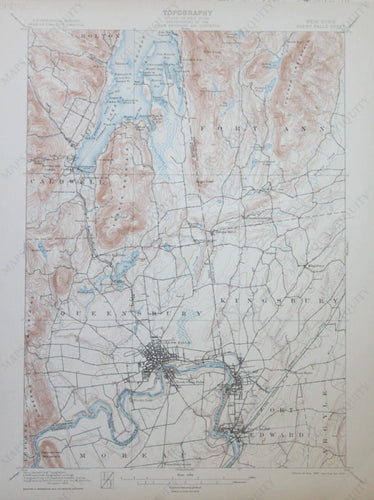 Genuine-Antique-Topographic-Map-Glens-Falls-New-York--New-York--1906-U-S-Geological-Survey--Maps-Of-Antiquity