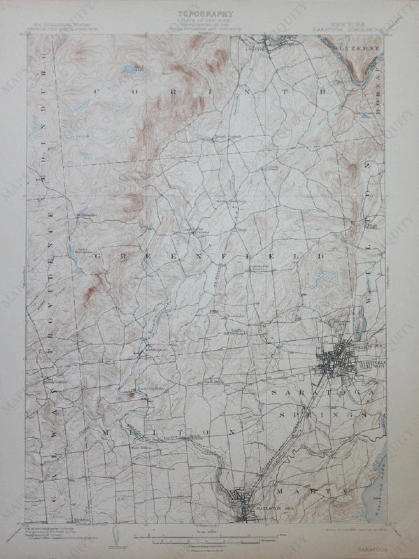 Genuine-Antique-Topographic-Map-Saratoga-New-York--New-York--1908-U-S-Geological-Survey--Maps-Of-Antiquity