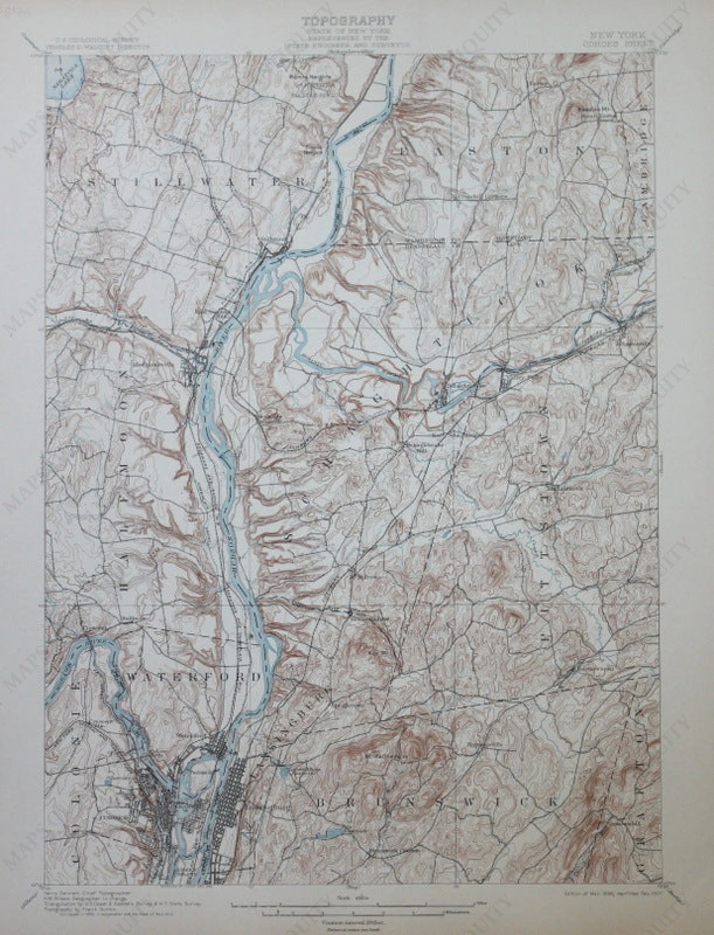 Genuine-Antique-Topographic-Map-Cohoes-New-York--New-York--1907-U-S-Geological-Survey--Maps-Of-Antiquity