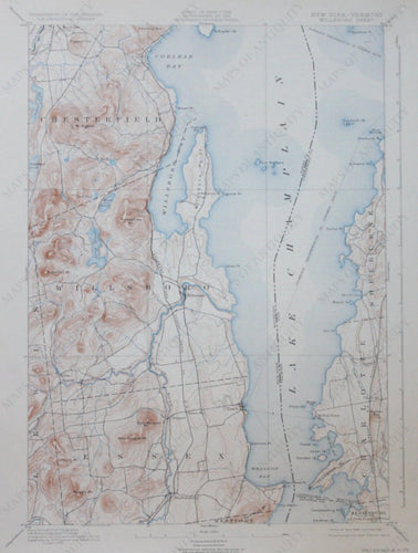 Genuine-Antique-Topographic-Map-Willsboro-New-York-Vermont--New-York-Vermont---1932-U-S-Geological-Survey--Maps-Of-Antiquity