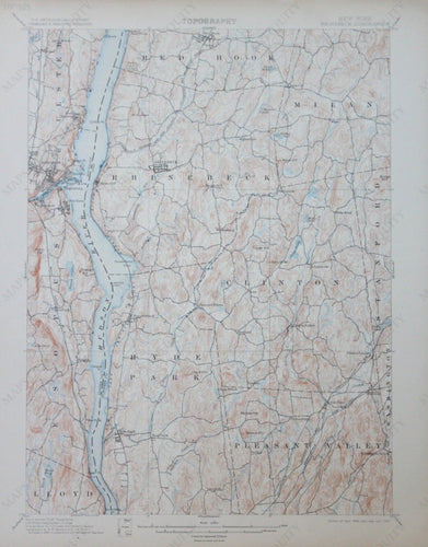 Genuine-Antique-Topographic-Map-Rhinebeck-New-York--New-York--1907-U-S-Geological-Survey--Maps-Of-Antiquity