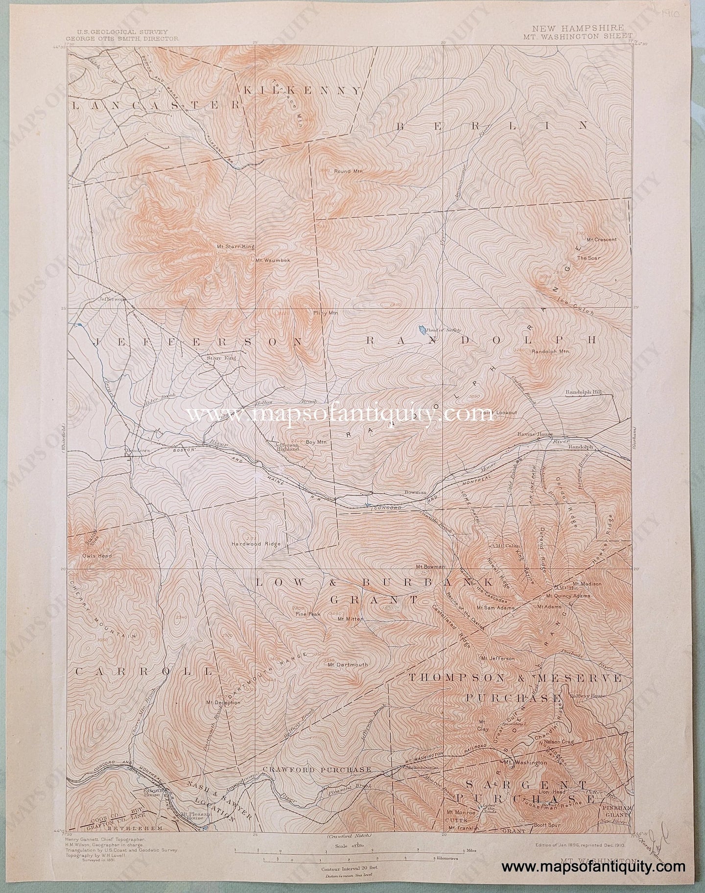 Genuine-Antique-Topographic-Map-New-Hampshire-Mt.-Washington-Sheet-1910-US-Geological-Survey-Maps-Of-Antiquity