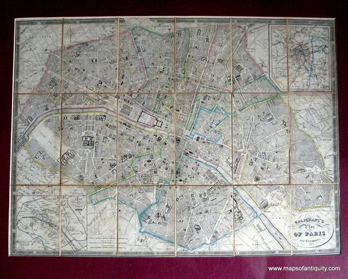 Antique-Hand-Colored-Map-Galignani's-Plan-of-Paris-and-Environs**********-Towns-and-Cities-France-1850-Galignani-Maps-Of-Antiquity