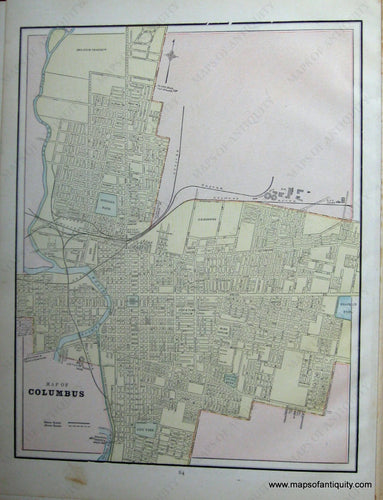 Antique-City-Plan-Map-of-Columbus-1891-Goldthwaite-1890s-1800s-Late-19th-Century-Maps-of-Antiquity