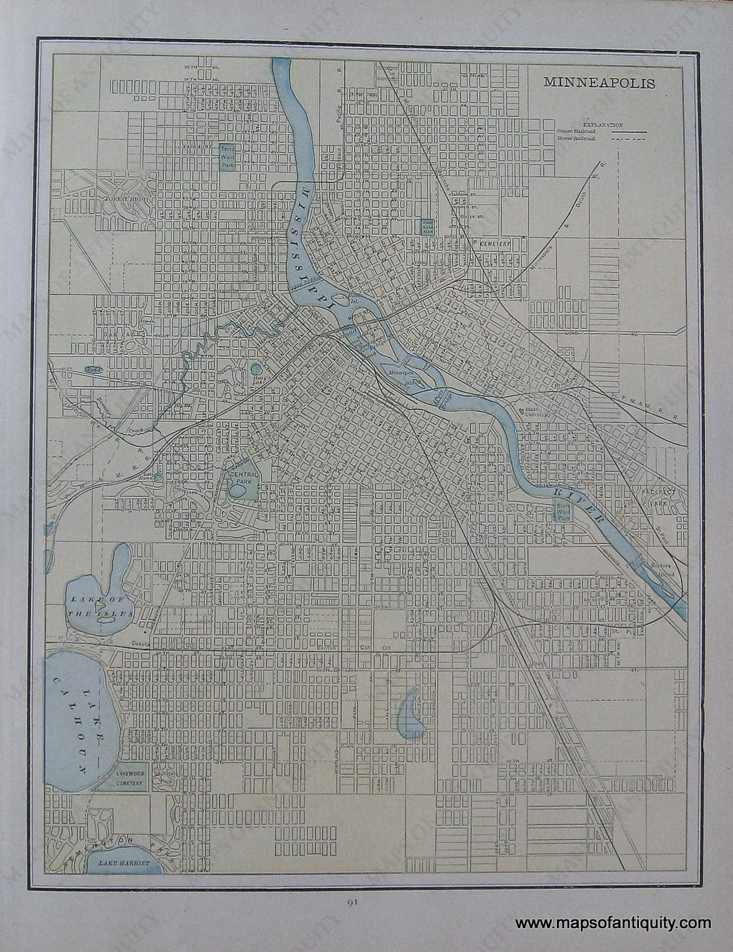 Antique-City-Plan-Minneapolis-1891-Goldthwaite-1890s-1800s-Late-19th-Century-Maps-of-Antiquity