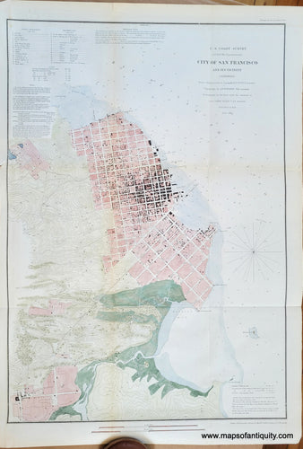 Antique-Hand-Colored-Map-and-Coastal-Chart-City-of-San-Francisco-and-Its-Vicinity-California**********-United-States-West-1853-U.S.-Coast-Survey-Maps-Of-Antiquity