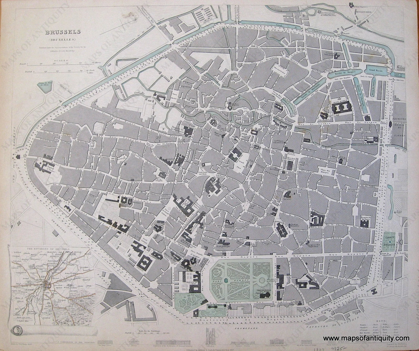 Hand-Colored-Engraved-Antique-City-Plan-Brussels-(Bruxelles)**********-Europe-Belgium-1837-SDUK/Society-for-the-Diffusion-of-Useful-Knowledge-Maps-Of-Antiquity