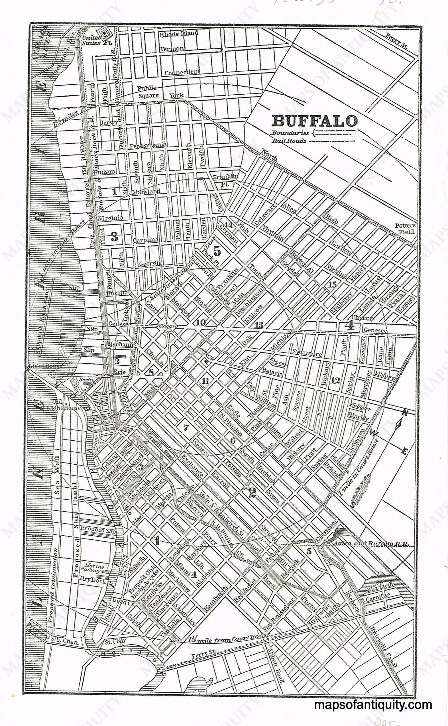 Black-and-White-Antique-Map-Buffalo-Towns-and-Cities--1856-Charles-C.-Savage-Maps-Of-Antiquity