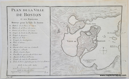 Antique-Map-Plan-de-la-Ville-de-Boston-et-ses-Environs-City-Boston-Massachusetts-Mass-MA-Early-Bellin-1760s-1700s-Mid-18th-Century-Maps-of-Antiquity