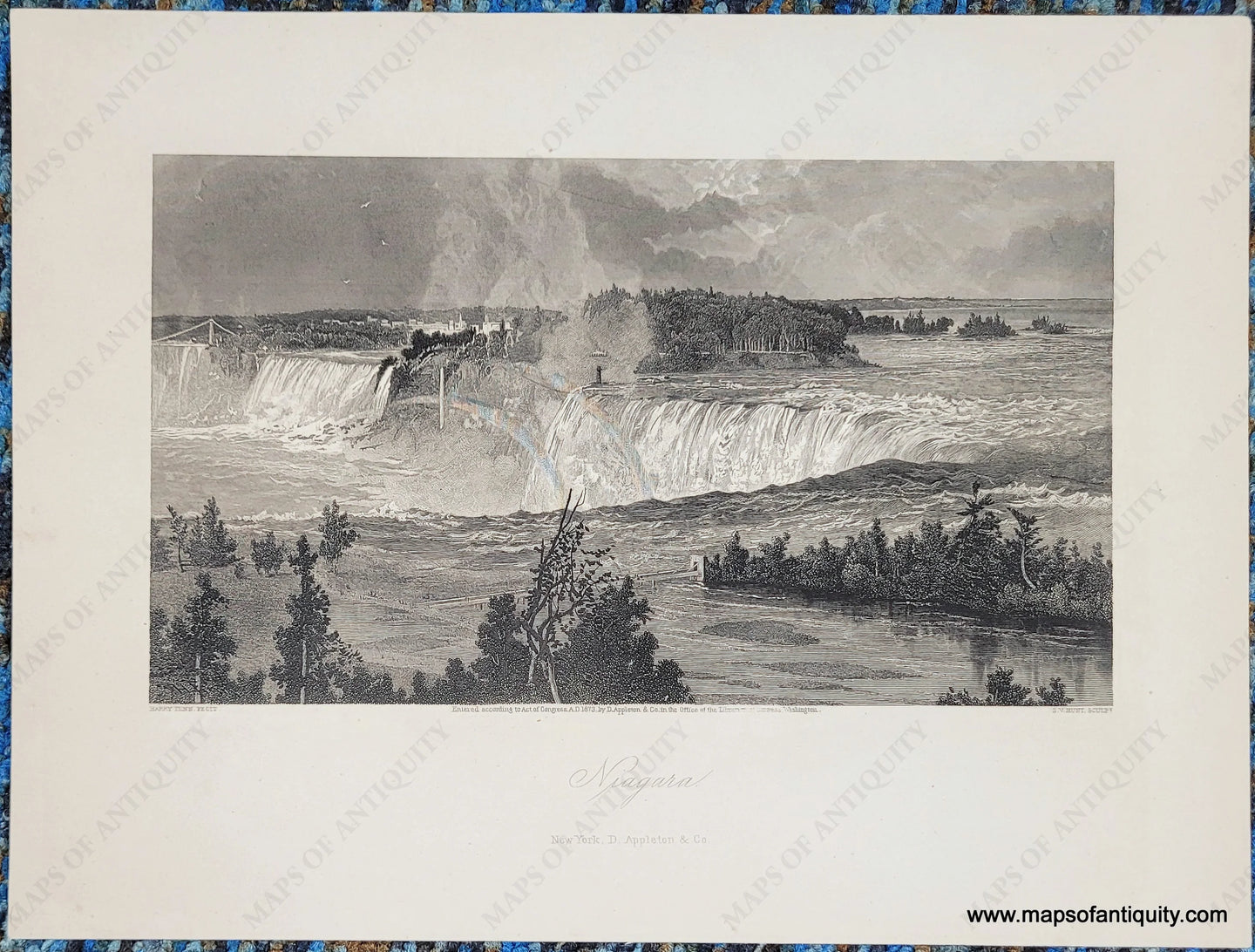 1873 - Niagara Antique Black And White Print Genuine Engraved Illustration