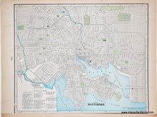 Load image into Gallery viewer, Antique 1900 map of Baltimore with detailed street layout and waterways.
