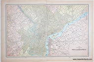 Antique 1900 map of Philadelphia with colored streets and waterways.